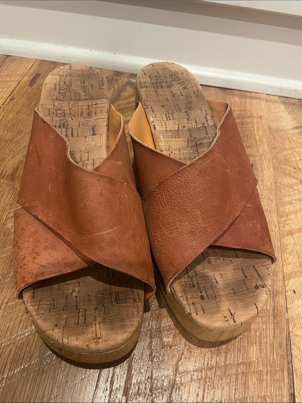 Kork-Ease Women's Tan Leather Crisscross Cork Slide Mules